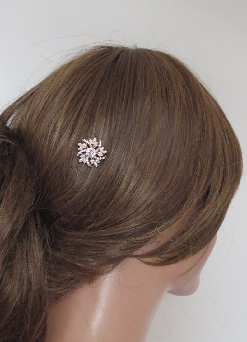 Rose gold hair pin, Bridal hair pins, Rose Gold Wedding hair pins, Bridal hair clips, Crystal hair pins, Hair accessories, Rose Gold clips image 4