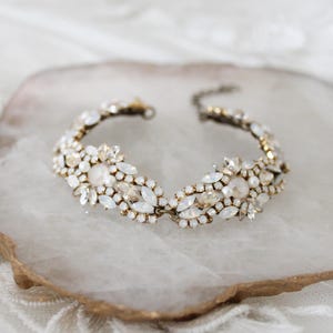 Antik Gold Braut Armband, Braut Schmuck, Kristall Hochzeit Armband, Perlen Kristall Armband, Vintage style Hochzeitsschmuck