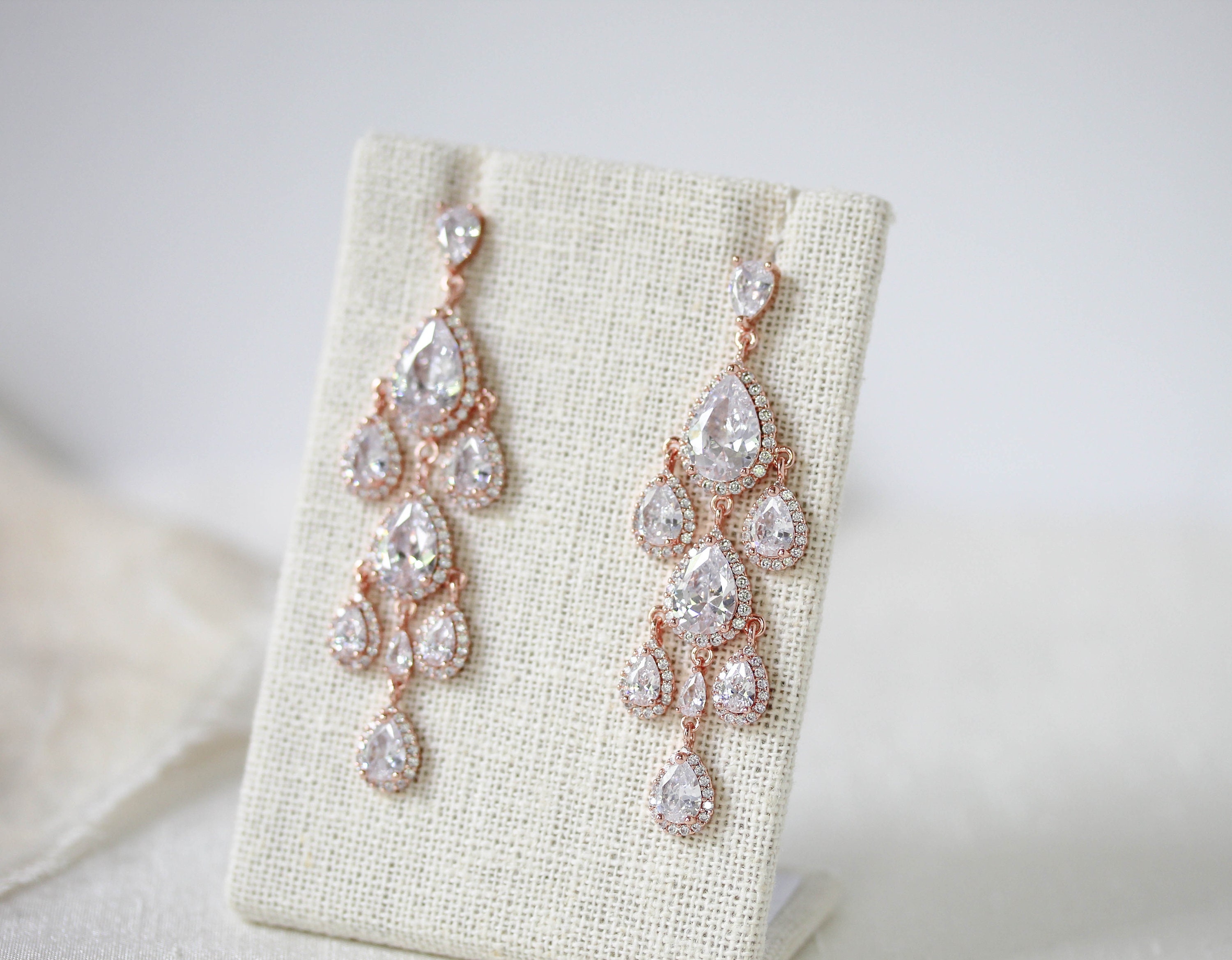 Rose Gold Chandelier earrings Rose Gold Bridal earrings Etsy