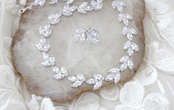 Set Gioielli Oro Rosa Con Strass | Collana E Orecchini A Goccia Per Donna Regalo