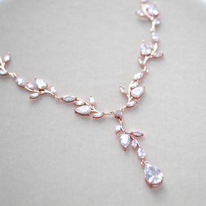 Rose gold Bridal necklace, Bridal jewelry, Wedding necklace for bride, Rose gold Wedding jewelry, Y necklace, Necklace for wedding APRILLE