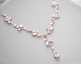 Rose gold Bridal necklace, Bridal jewelry, Wedding necklace for bride, Rose gold Wedding jewelry, Y necklace, Necklace for wedding APRILLE