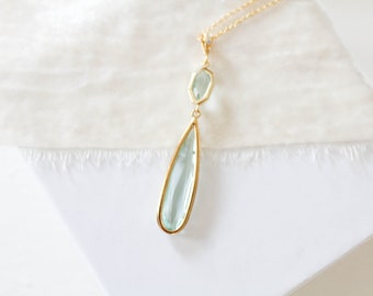 Gold Bridal necklace, Bridal jewelry, Layering necklace, Simple Wedding necklace, Blue pendant necklace, Delicate Wedding jewelry for Bride