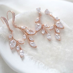 Delicate rose gold cz vine earrings with stud post or ear wire