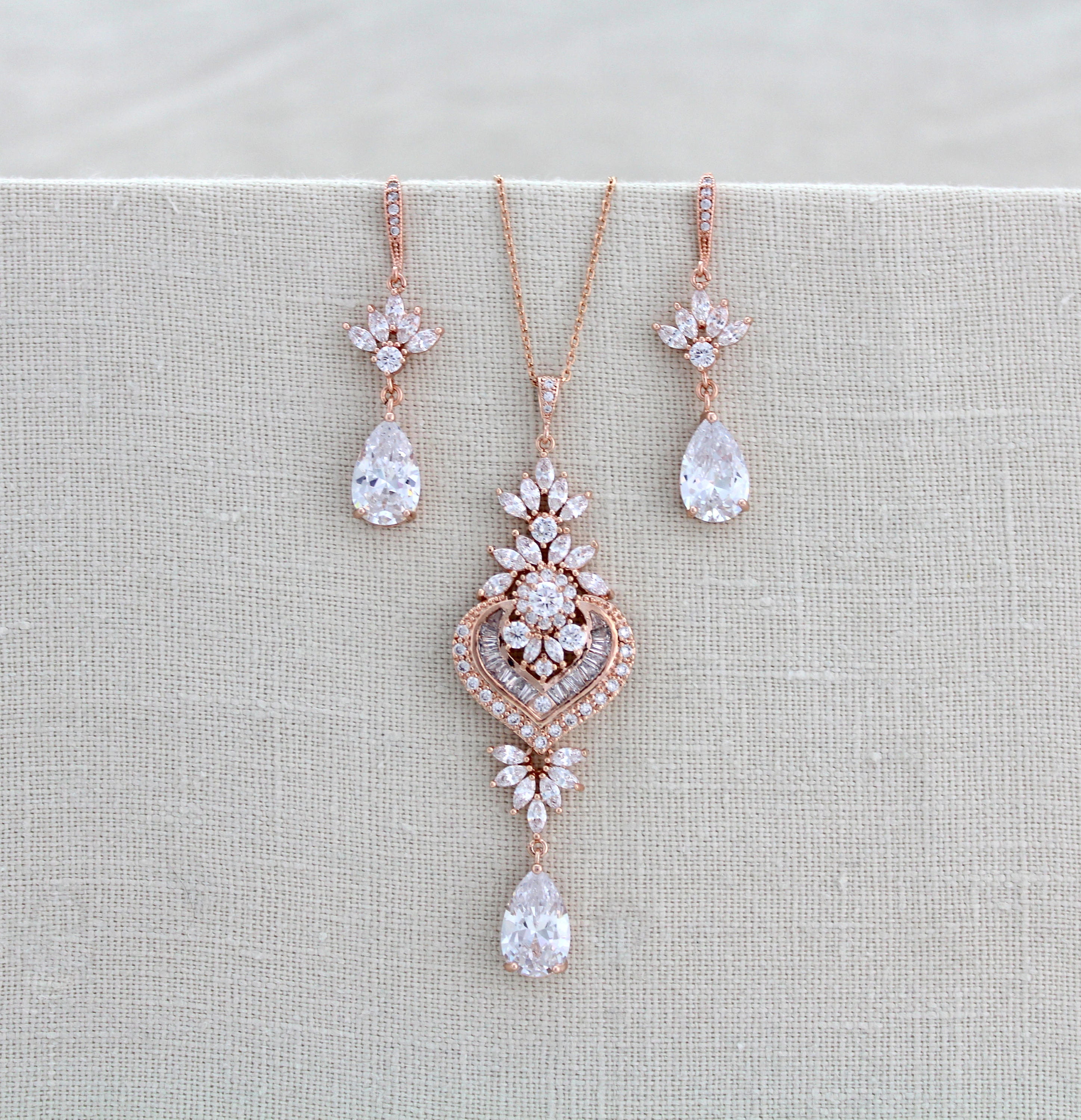 Rose gold necklace and earring set for wedding Clearance