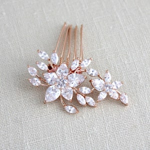 Rose gold hair comb, Bridal hair piece, Wedding hair accessories, Rose gold hair pin, CZ hair comb, Wedding hair piece, Hair jewelry LILY