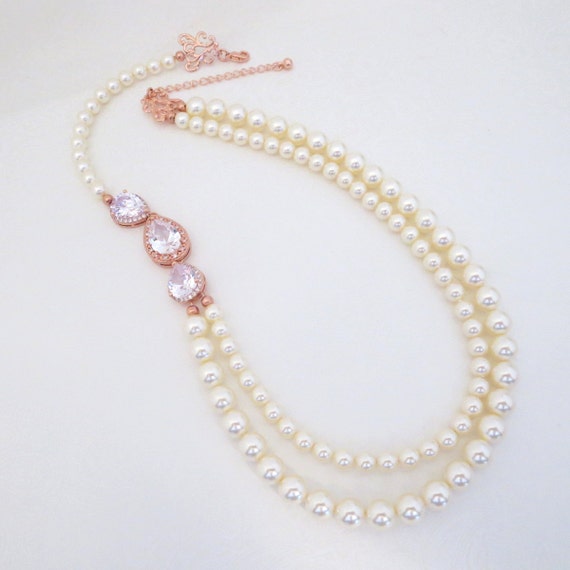 Rose Gold Bridal Necklace Pearl Wedding 