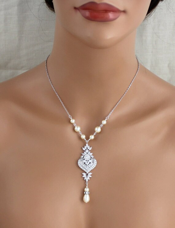 Bridal necklace Wedding necklace Swarovski Wedding jewelry Art Etsy