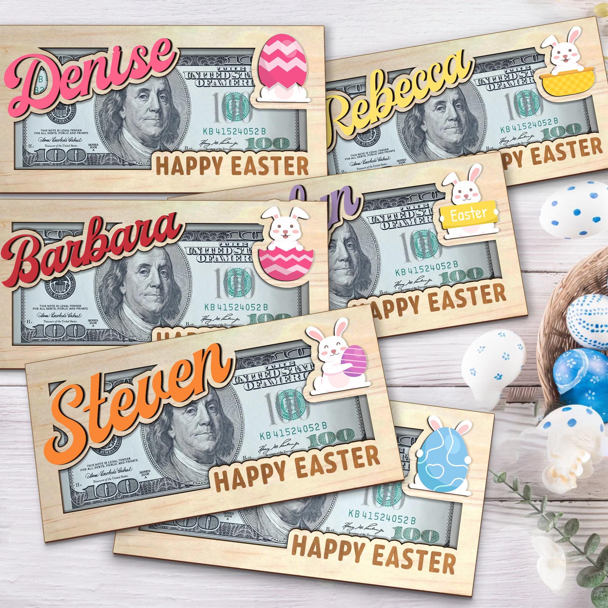 Personalized Easter Money Holder, Custom Name Gift, Bunny Egg Design