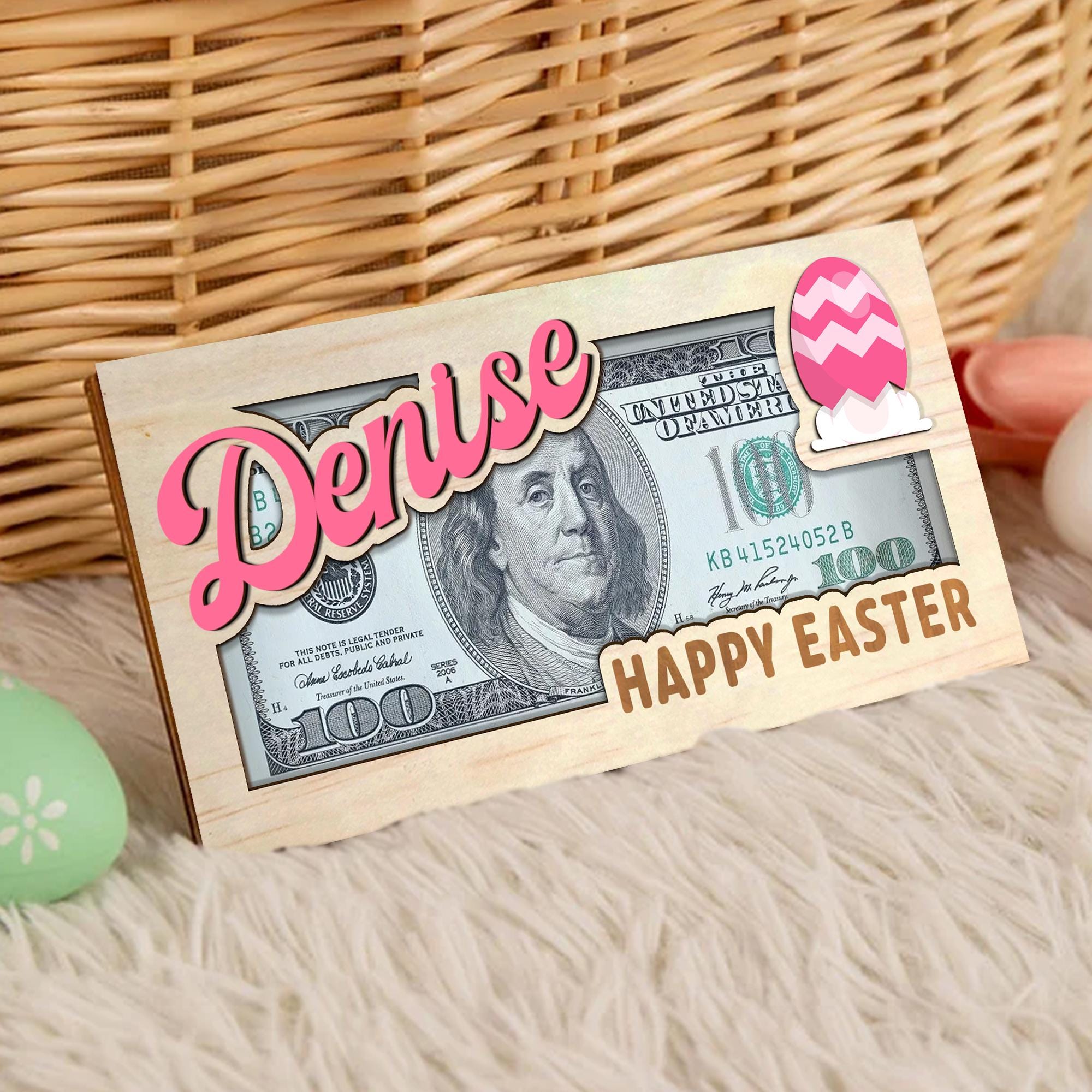 Personalized Easter Money Holder, Custom Name Gift, Bunny Egg Design