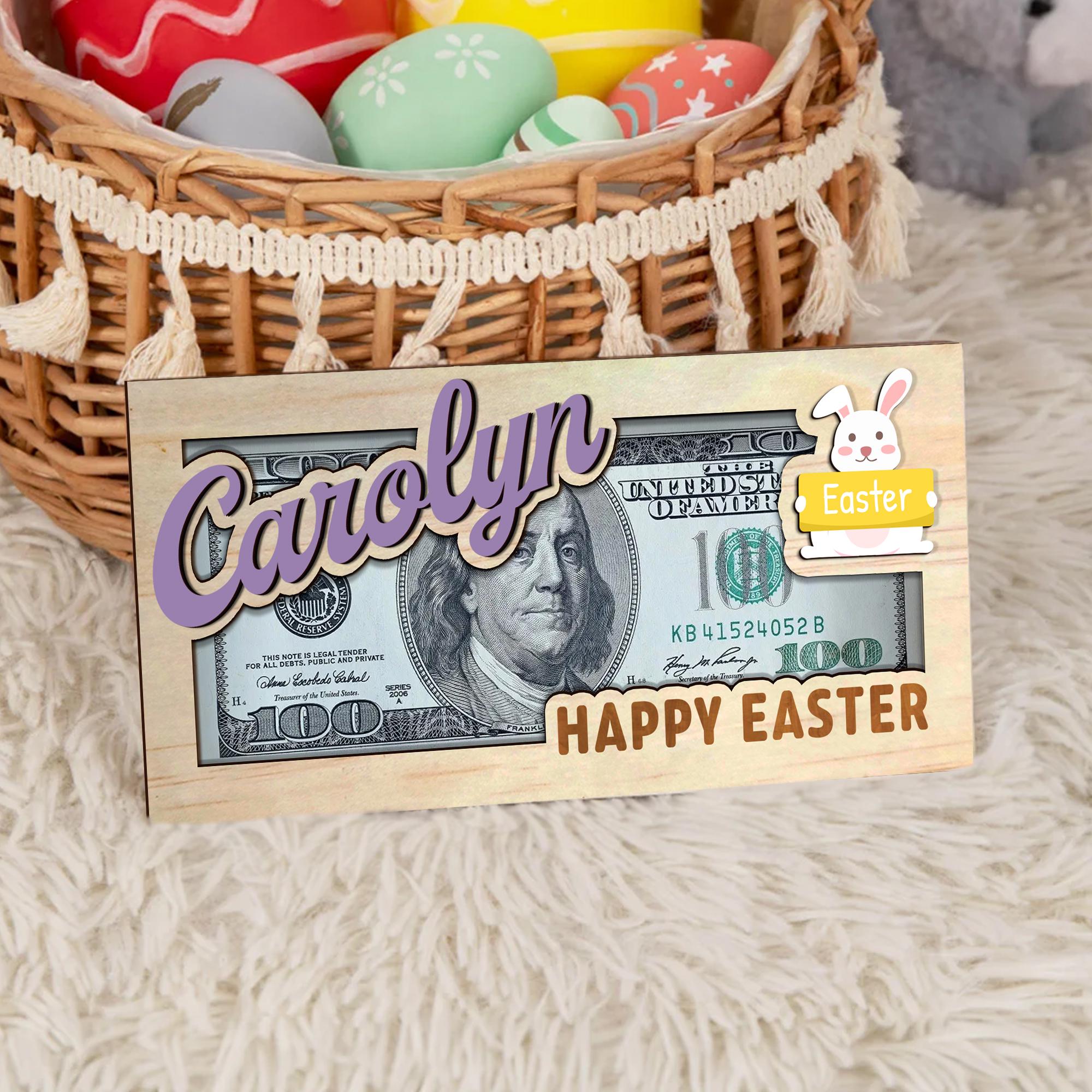 Personalized Easter Money Holder, Custom Name Gift, Bunny Egg Design