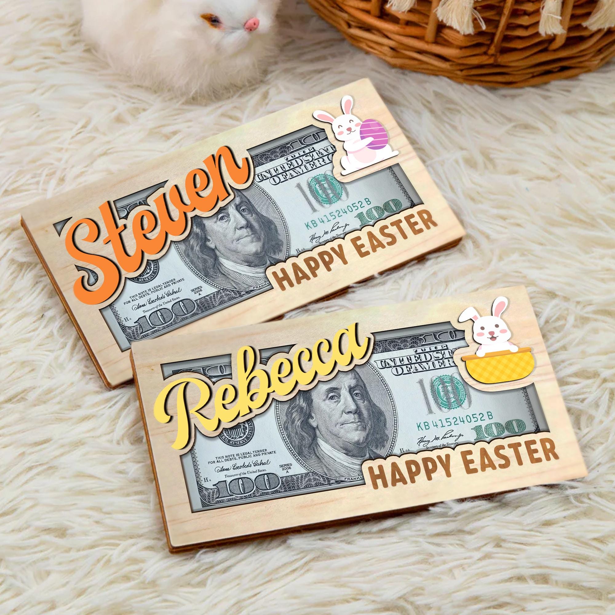 Personalized Easter Money Holder, Custom Name Gift, Bunny Egg Design