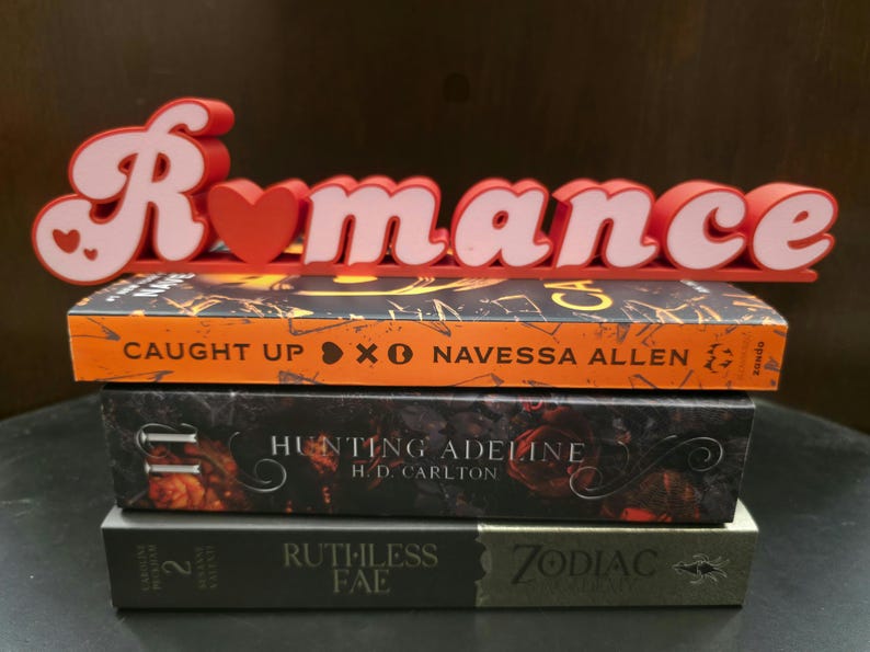 Romance Library Sign Romance Bookshelf Sign - 3D Printed Reader Book Decor - Reading Nook ...