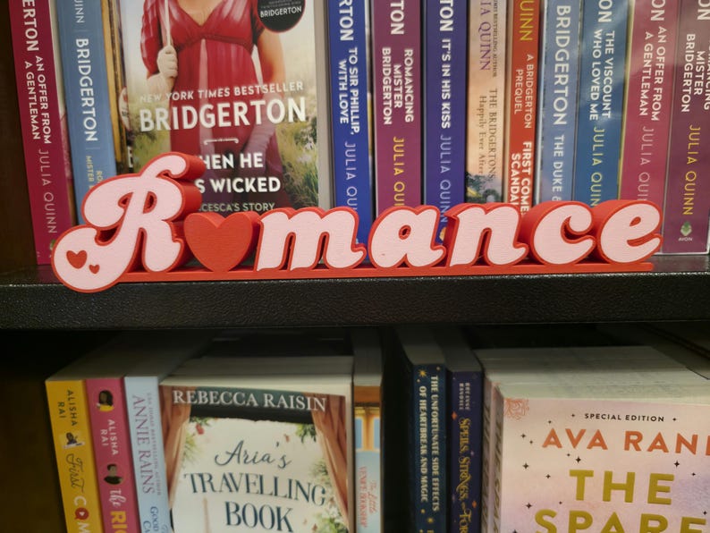 Romance Library Sign Romance Bookshelf Sign - 3D Printed Reader Book Decor - Reading Nook ...