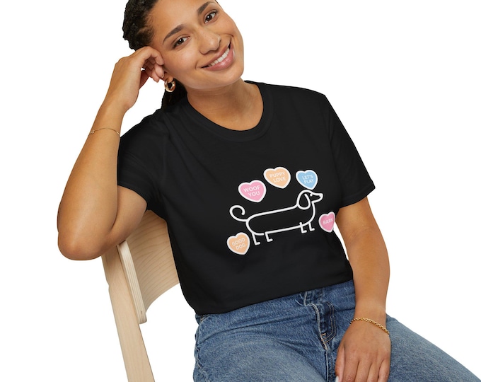 Valentine's Dachshund Candy Hearts T-Shirt | Cute Wiener Dog Heart Sweets Design