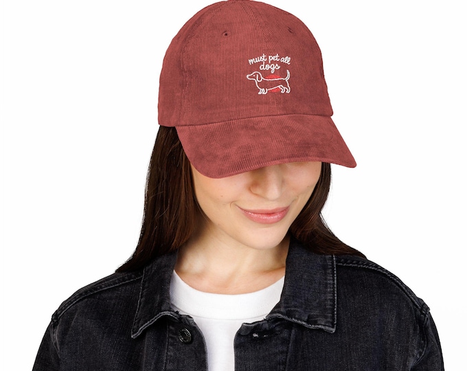 must pet all dogs cap Corduroy Dad Hat | Embroidered Dachshund Design