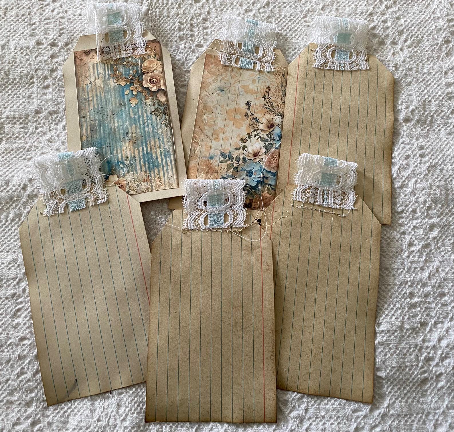 Set of 6 Floral Junk Journal Tags, Vintage Lace Toppers - Etsy