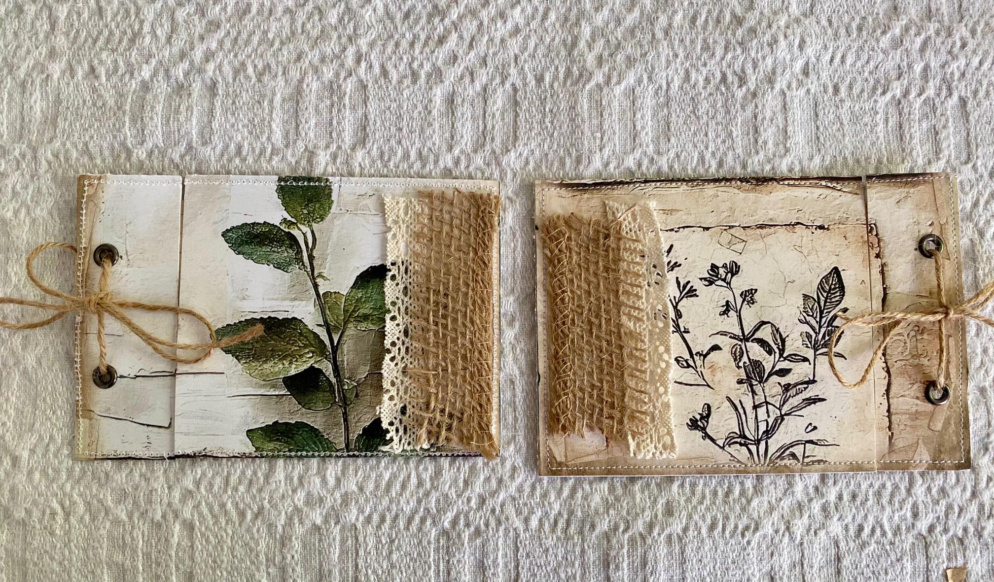 Set of 2 Botanical Journal Cards with hidden journaling space. Handmade Journal Insert, Vintage, Scrapbook