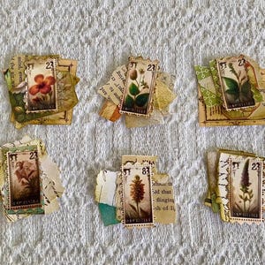 Set of 10 Botanical Postage Stamp Clusters, Junk Journal Decorative ...