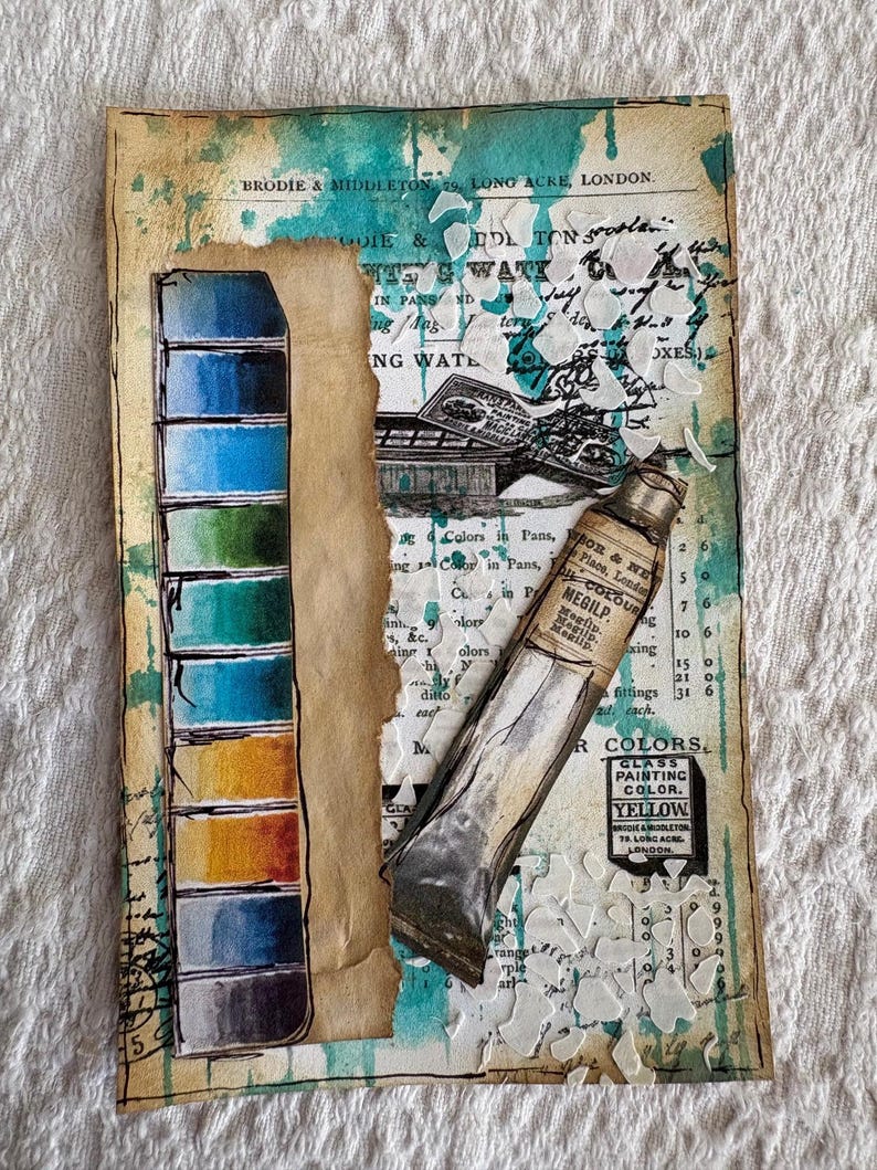 Set of 4 Mix Media Junk Journal Cards, Junk Journal Supplies, Journal ...