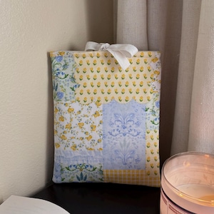 SUNNY - Handmade book sleeve, yellow and blue floral kindle cover, large padded book pouch