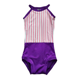 Purple with pink leotard for dance class, stand out convention wear, dance costume base, recital gift, sz 12 extra long, dancewear