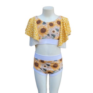 Sunflower 2pc dancewear set, crop and brief, recital gift, stand out convention wear, dance costume base, size 6