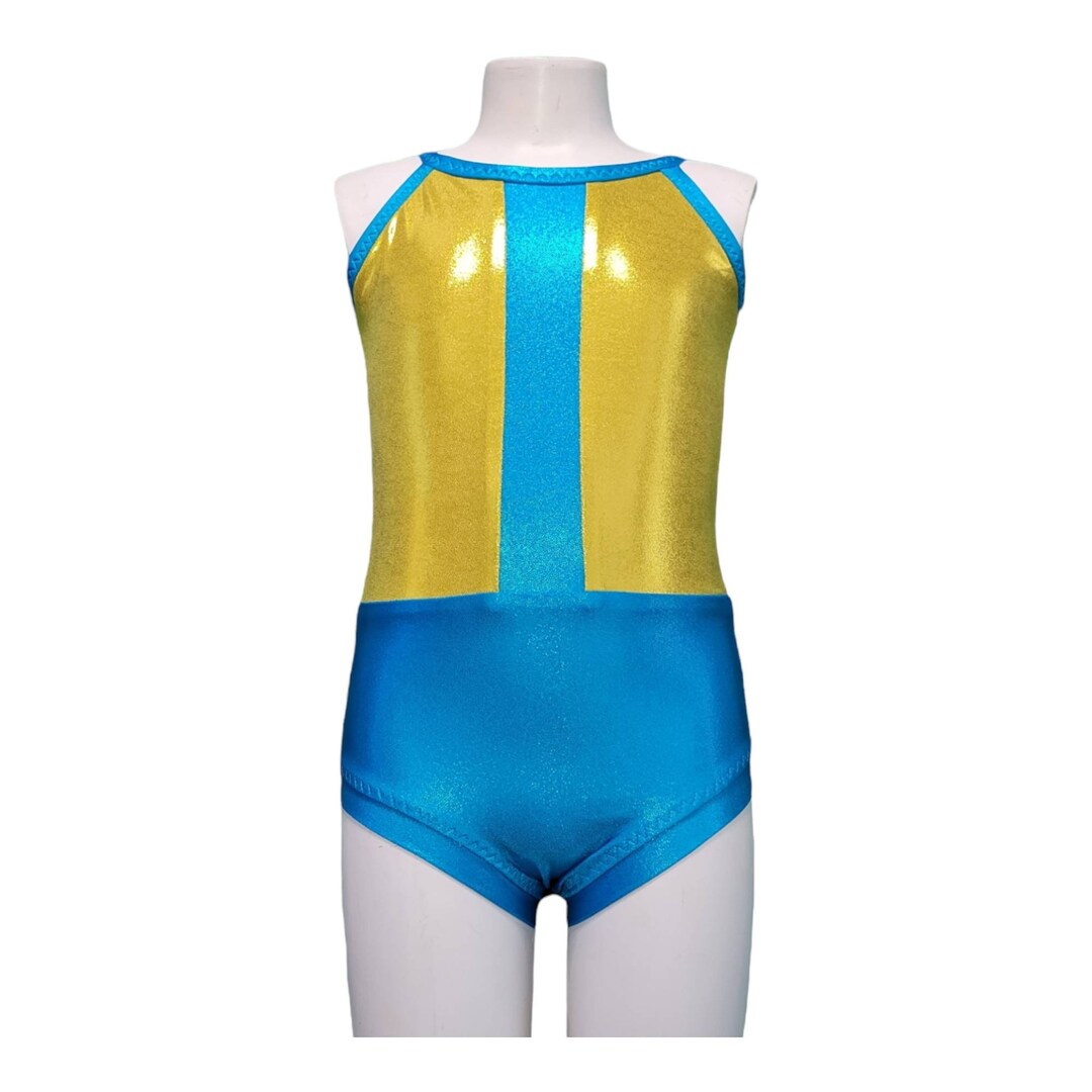 Sparkle Turquoise & Yellow Gold Leotard, Dance Competition Costume Base, Stand Out Convention