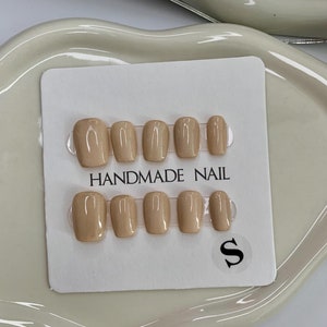 Sandstone Serenity Press On Nails | Beige Square Oval Nails | Handmade Reusable Nail Set