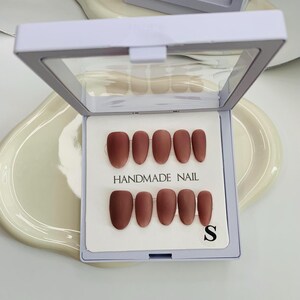 Rustic Blush Press On Nails: Matte Terracotta, Reusable Handmade Nails