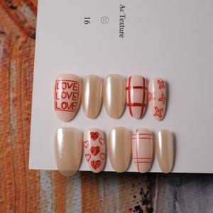 Love Lines Press On Nails: Pearlescent Hearts & Accents