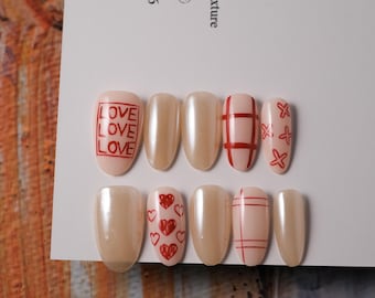 Love Lines Press On Nails: Pearlescent Hearts & Accents
