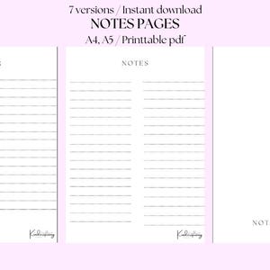 Pages de notes imprimables, papeterie, notes vierges, modèle de notes d’étude, notes de cours, téléchargement PDF instantané A4/A5
