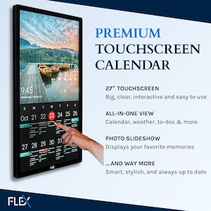 Écran mural numérique intelligent à écran tactile 27 pouces Flexboard - cadre moderne et épuré, centre de commande familial, calendrier WiFi, cadre photo, agenda