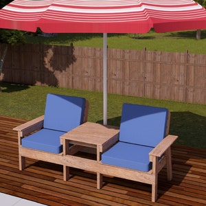 Double Seat Bench DIY Plan, Patio Loveseat with Table, Garden Bench with Umbrella Hole, Outdoor Seating DIY PDF, Woodworking Project Plans
