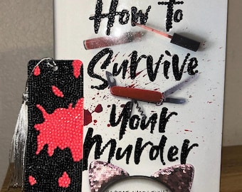 Cómo sobrevivir a un asesinato: cubierta de libro deslumbrante – Funda de libro hecha a mano con diamantes de imitación – Regalo para amantes de los libros de suspense – Lectura de terror única