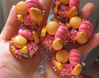 Handmade Pan Dulce Badge Reel, Polymer Clay, Mexican Pastries
