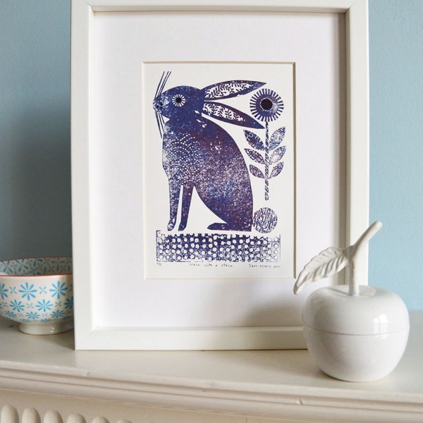 Hare that can stare gocco print by Jane Ormes