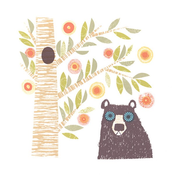 Bear that can stare  limited edition screen print by Jane Ormes