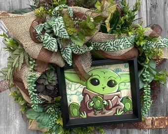 Baby Yoda Wreath holographic sign