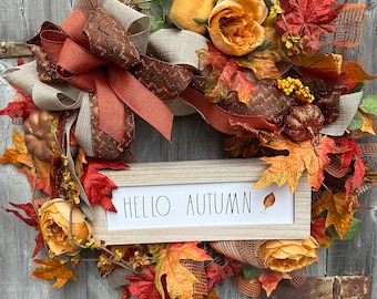 Hello Autumn Fall Wreath, Rae Dunn sign