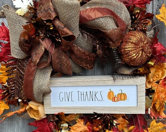 Give Thanks Fall Wreath, Rae Dunn sign