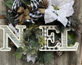 Noel buffalo check Christmas wreath- winter wreath