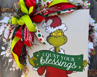 Count Your Blessings GRINCH Wreath- Christmas Wreath