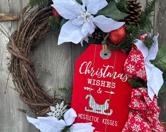Christmas Wishes & Mistletoe Kisses grapevine wreath