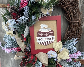 Home for the Holidays grapevine Christmas wreath