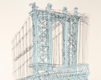Manhattan Bridge, Brooklyn New York City, Screenprint