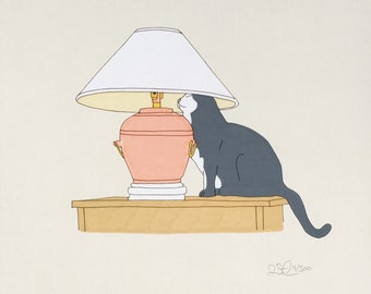 Cat under lamp shade print