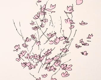 Pink Flowers Screenprint