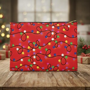 Christmas Lights Zipper Pouch: Holiday Travel Cosmetic Bag